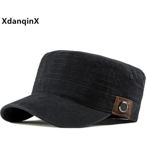 XdanqinX Adult Mens Flat Cap Washed Cotton Army Military Hats Snapback Cap Adjustable Size New Male Bone Casual Sports Caps