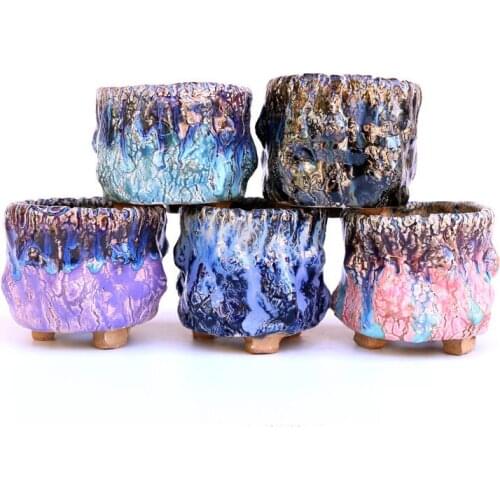 Handmade Ceramic Flower Pots Creative Personality Retro Succulent Plant Pot Variable Flow Glaze Ceramic Pots Home Garden Decor