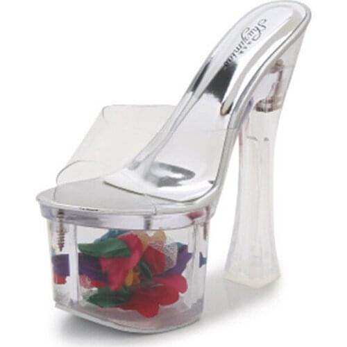 Stage model 17 cm high crystal square with slippers, female summer transparent waterproof platform non-slip platform slippers
