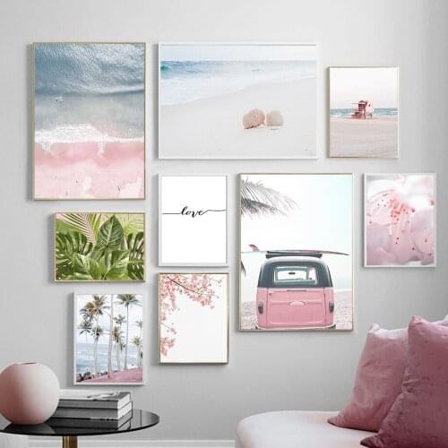 Sea Shell Car Plant Flower Coconut Tree Quotes Nordic Posters And Prints Wall Art Canvas Painting Wall Pictures For Living Room