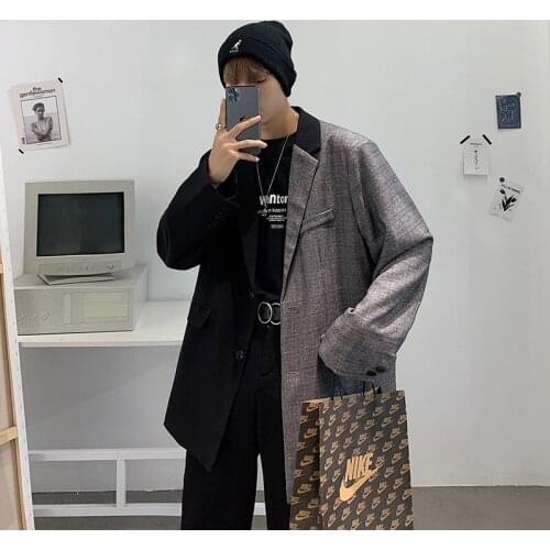 2021 Mens Patchwork Plaid Camel Korean Blazer Mens Single-breasted Coat Jacket Autumn Designer Blazer Plus Jacket 5XL