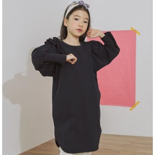 2020 new childrens autumn dress girls cotton dress casual childrens wear black dress pleated stretch casual lantern sleeve