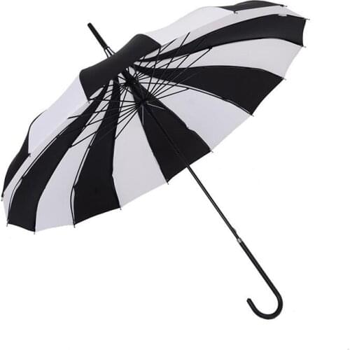 Long-handle Straight Pagoda Umbrella Black And White Striped Golf Umbrella Sunny And Rainy Umbrellas LX4483