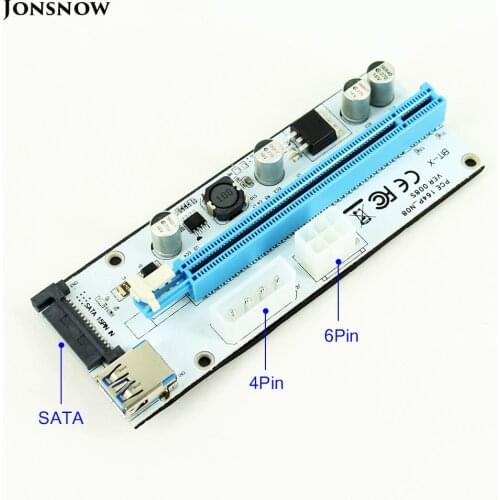 008S Risers PCIe PCI-E PCI Express Riser Card 1X 4x 8x 16x USB 3.0 Data Cable 4 Pin 6 Pin SATA Power Supply for BTC Miner 10pcs