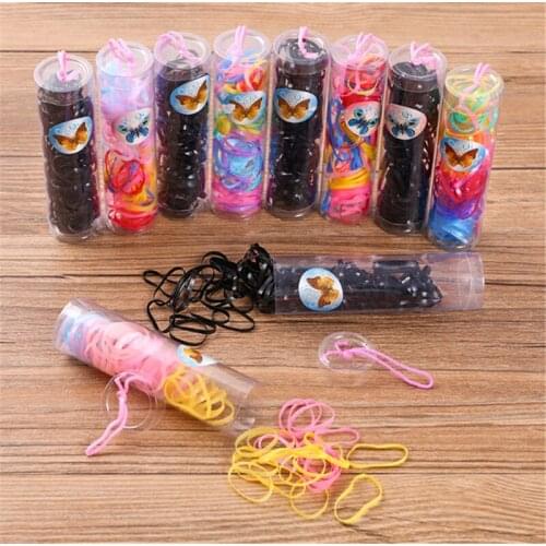 1 Box Cute Strong elasticity Colorful Rings Disposable Rubber Bands For Ponytail Holder Elastic Hair Bands Kids Hair Accessories