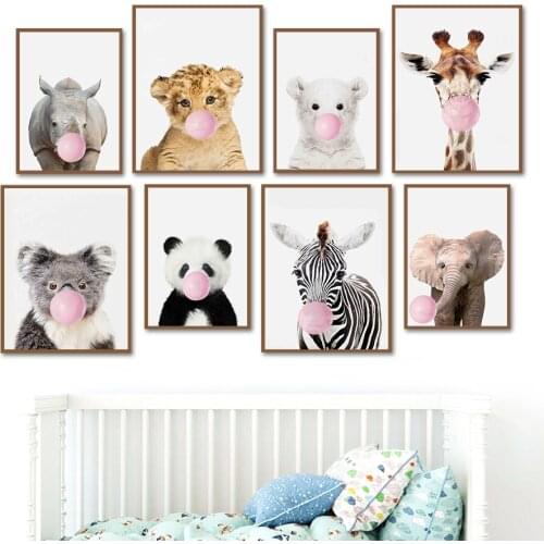 Rhino Tiger Giraffe Lion Zebra Panda Koala Wall Art Canvas Painting Nordic Posters And Prints Wall Pictures Baby Kids Room Decor