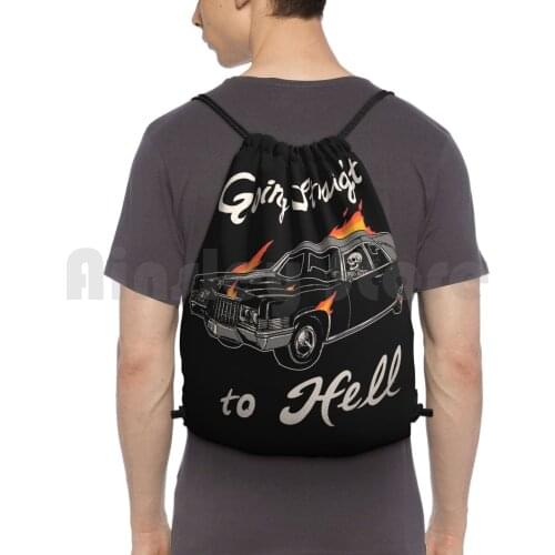 Going Straight To Hell Backpack Drawstring Bag Riding Climbing Gym Bag Hell Hearse Dead Death Skeleton Ride Devil Demon