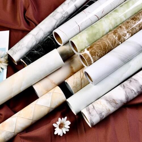 Self Adhesive PVC Wallpapers for Kitchen Marble Vinyl Stickers Heat Resistant Waterproof Home Decor Cabinet Furniture Renovation