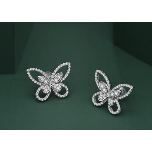 Trendy 100% 925 Sterling Silver Butterfly Engagement Stud Earrings For Women High-end Lovely Anniversary Gift Fine Jewelry Gift