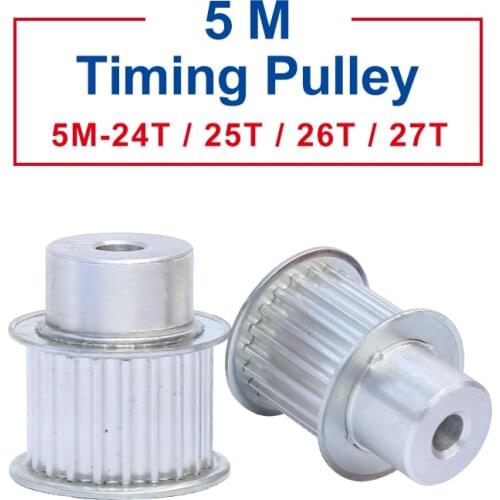Timing Pulley 5M-24T/25T/26T/27T Aluminum Material Belt Pulley Process Hole 8 mm Width 21/27mm For Width 20/25 mm Timing Belt