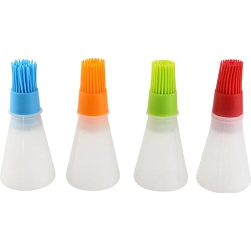 BBQ Hot Baking Oil Brush Silicone Oil Bottle with Cap Barbecue Brush with Scale Sauce Butter Brush Kitchen Cooking Accessory