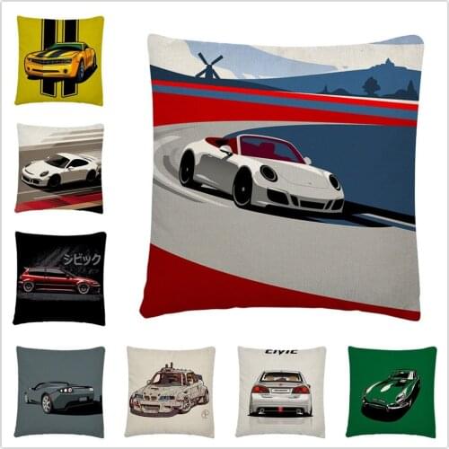 Super Speed Sports Car Cartoon Pattern linen Cushion Cover Pillow Case for Home Sofa Car Decor Pillowcase 45X45cm
