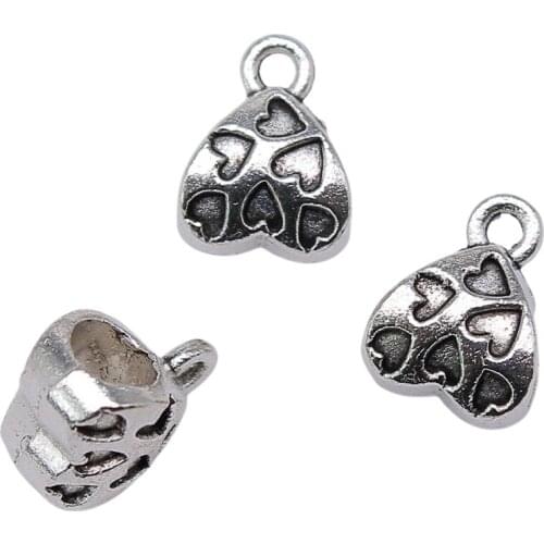 WYSIWYG 10pcs 12x9x7mm Silver Color Heart Bail Beads Heart Charms For Jewelry Making DIY Bracelet Heart Bail Beads Spacer Beads
