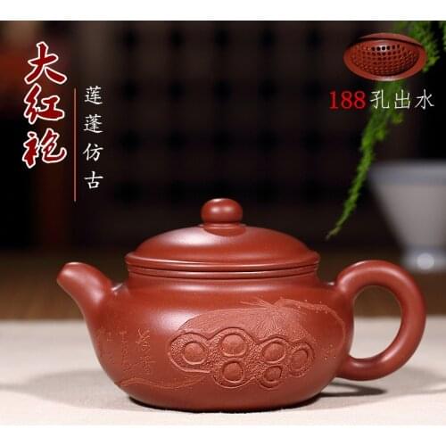 Yixing Zisha pots Dahongpao engraved lotus pot antique pot purple sand teapot factory direct wholesale custom