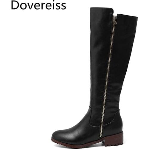Dovereiss Fashion Female boots Winter sexy Elegant Zipper yellow Round toe leather consice Knee high boots new big size 47 48