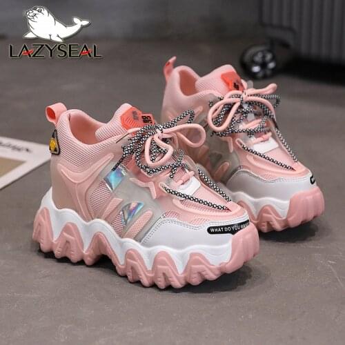Lazyseal Chunky Bottom Colorful Platform Lace Up Women Shoes Height Increasing Casual Shoes Summer Mesh Breathable Sport Shoe
