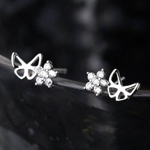 Exquisite 925 Silver CZ Zircon Hollow Out Butterfly Star Small Stud Earrings for Women Girl Party Birthday Jewelry brincos gift