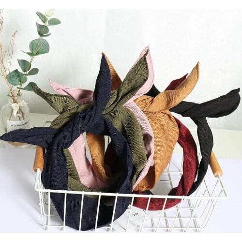 Women Corduroy Headband Bow Knot Elastic Hair Bands Soft Solid Color Girls Hairband Hair Accessories Twisted Knotted Headwrap