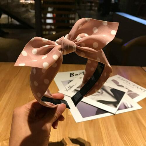 2020 Trend Womens Wide Headband Bow Knot Cross Sweet Korean Polka Dot Hairband Cute Hair Hoop Headwear Headdress