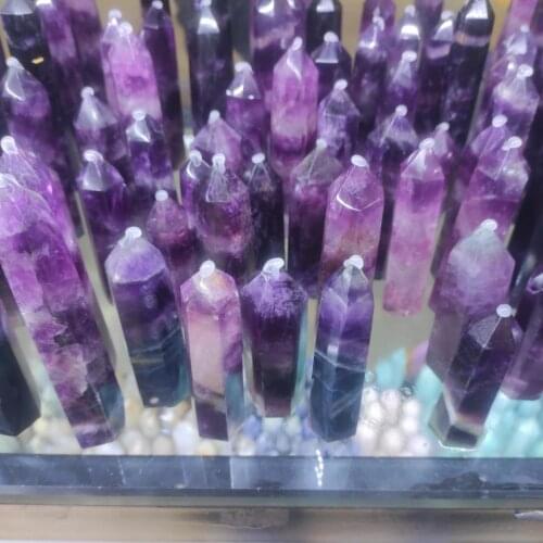 1pcs 6-8cm Natural Fluorite Crystal Colorful Striped Fluorite Quartz Crystal Stone Point Healing Hexagonal Wand Treatment Stone