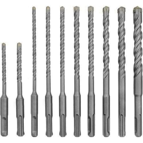 10 Pcs / Sets SDS Plus Masonry Drill Bits Kit Multi-Point Carbide-Tipped Twin Spiral Hammer Drill Bits Set with Case