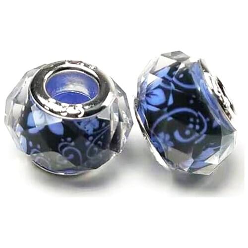 10Pcs/lot 14mm European Rondelle Large Hole Resin Beads inside flower with Plating Brass Cores,fit Bracelet Spacer beaads