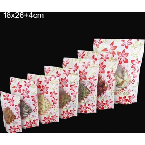 18*26+4cm(7.1''*10.2'') 200PCS Wholesale Flower printed Plastic Window Bag Stand Up Zip Lock Bag Plastic snack Packing Bag