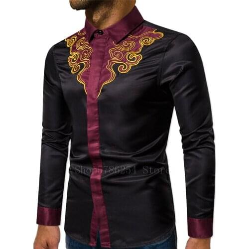 2021 Man African Fashion Dashiki Shirt Traditional Style Long Sleeve Printed Africa Rich Bazin T-shirt Tops Male Dresses Cloting