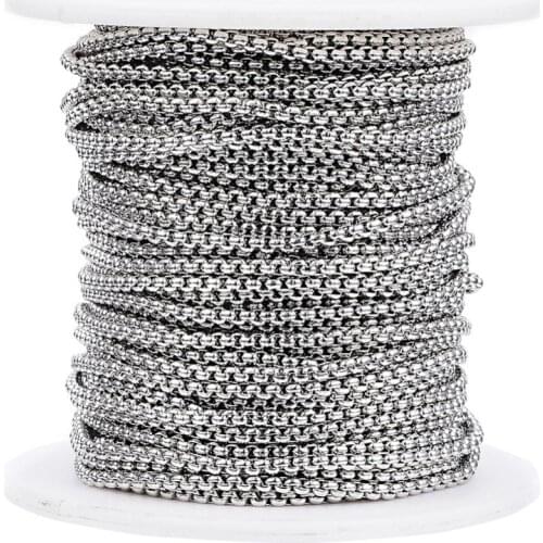 304 Stainless Steel Soldered Box Chains for jewelry DIY making Bracelet Necklace Accessories 2x2x1mm, about 65.61 Feet(20m)/roll