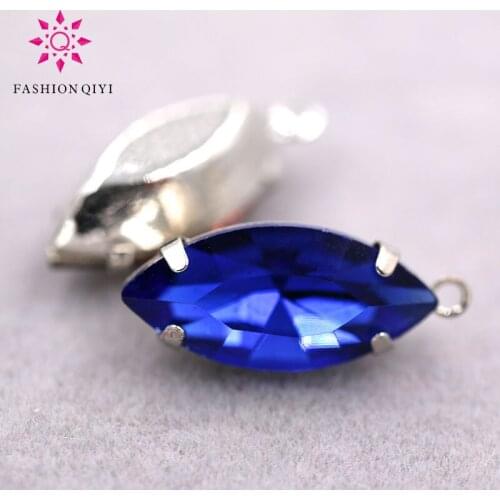 7x15mm Sliver base Royal blue Single loop Glass Crystal loose rhinestones diy Pendant/necklace/Wedding Dress accessories 30pcs