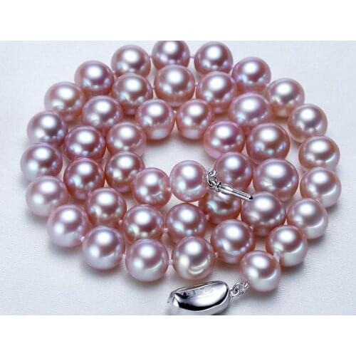 Free shipping gorgeous natural 10-11mm round lavender pearl necklace 18inch 925s