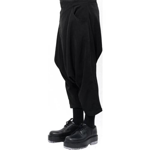 Yamamoto Style Mens dark Pants Capris new casual Harem Pants low crotch leg repair pants