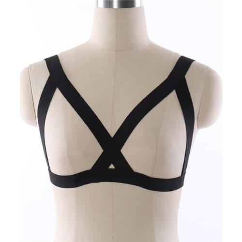 Women Black Cage Bralette Sexy Elastic Cupless Bra Adjustable Open Chest Bra Large Size Body Bondage Harness Lingerie Crop Tops