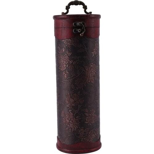 Cylinder Vintage Retro Wooden Vintage Wine Bottle Storage Gift Box Case Holder