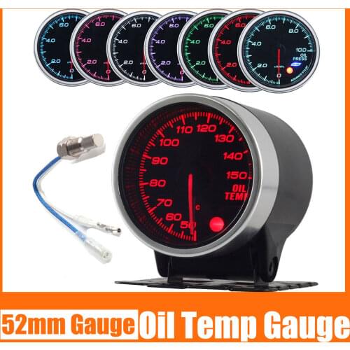 52MM Oil Temp Gauge With Sensor 7 Color Backlight 50-150 Celsius Oil Temperature Meter Smoke Lens Stepper Motor 12V