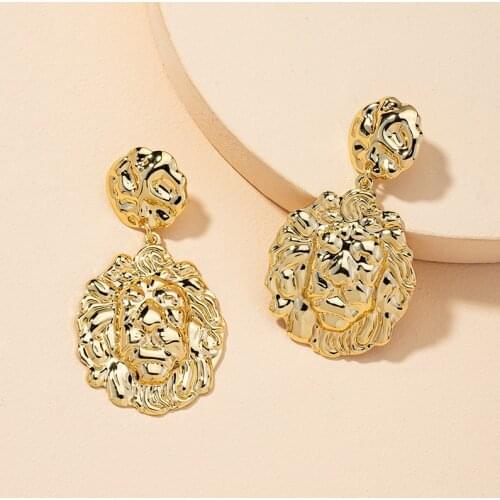 GSOLD Vintage Geometric Metal Lion Head Dangle Earring Simple Exaggerated Alloy Earring Women Party Jewelry Accessories 202103