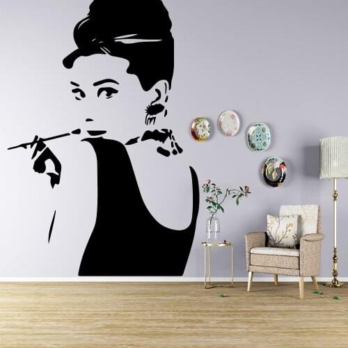 Famous Audrey Hepburn Vinyl Wall Decal Home Beauty Salon Decoration Girls Room Wall Sticker Vinyl Art Gift AF081