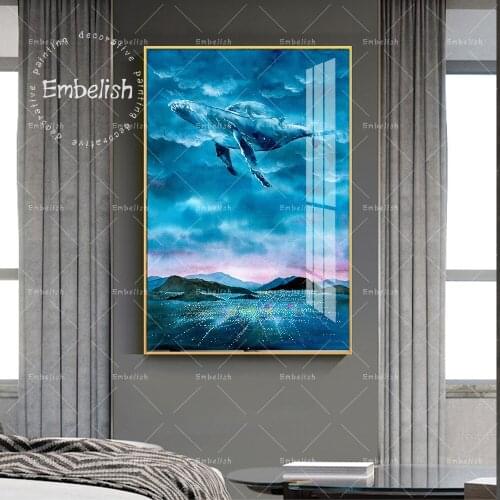 Embelish Whale Diving Into Fantasy Space Sea Animals HD Print Canvas Paintings For Living Room Home Decor Pictures Wall Posters