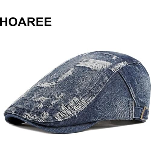 HOAREE Men Jeff Ivy Caps Denim Light Blue Mens Berets British Style Male Wigens Cap Spring Summer 2021 Brand New Driver Ivy Hat