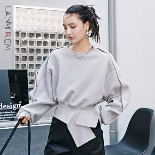 LANMREM Gary round-neck long-sleeve Irregular hem pullover all-match new 2021 autumn sweatshirt for female fashion tide 2A1231