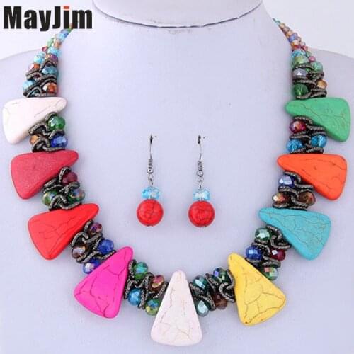Statement necklace fashion crystal jewelry sets Handmade bead chain big dubai Stone jewelry sets Bohemia Vintage Accessories