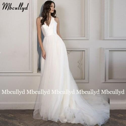 Mbcullyd Vintage Long Wedding Dress for Bride Halter Backless Court Train Tulle Women Wedding Gowns vestido de novia
