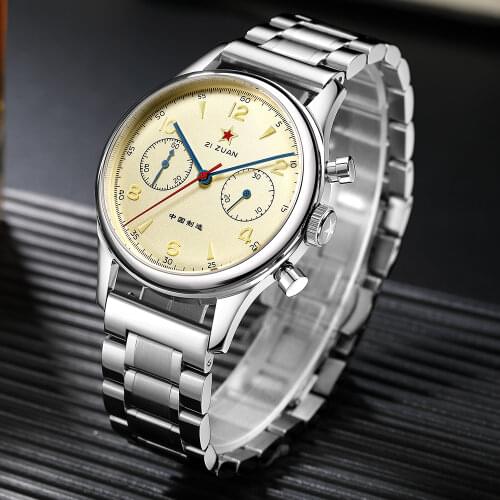 Red Star 40mm Chronograph Gooseneck 38mm Men Watch Acrylic 1963 Sapphire Clock Mens Mechanical Wristwatches ST1901 Swan Movement