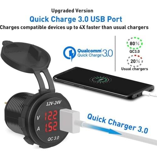 New Power Outlet Digital Voltmeter QC 3.0 USB Charger Socket Ammeter monitoring for Car Boat Marine Rv Motorcycle#292507