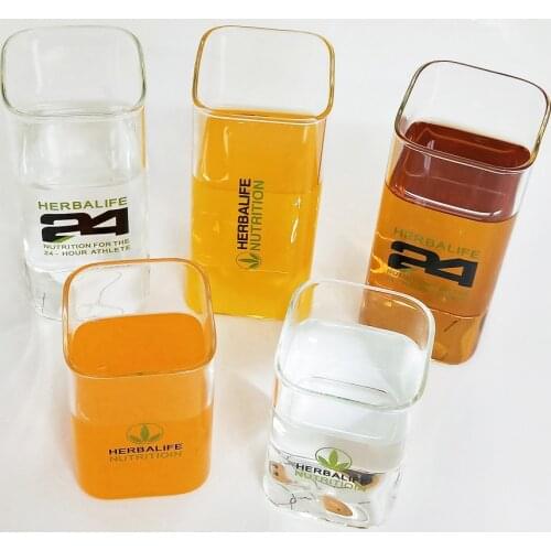 New Arrival 240/400ml Transparent 24Hour Clover Herbalife Nutrition Wholesale Glass Coffee Cup Beer Mug Tea Home Drinkware