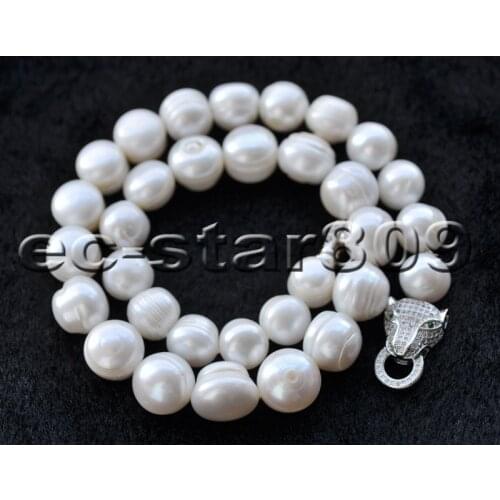 P6693 17"-33“ 15mm White Round Screw Freshwater PEARL Necklace CZ Cougar Choker