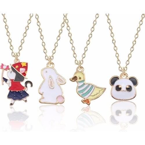 Cute Animal Necklace For Women Kawaii Rabbit Bunny Pendant For Girls Colorful Cartoon Anime Duck Panda Necklaces&Pendants Xmas