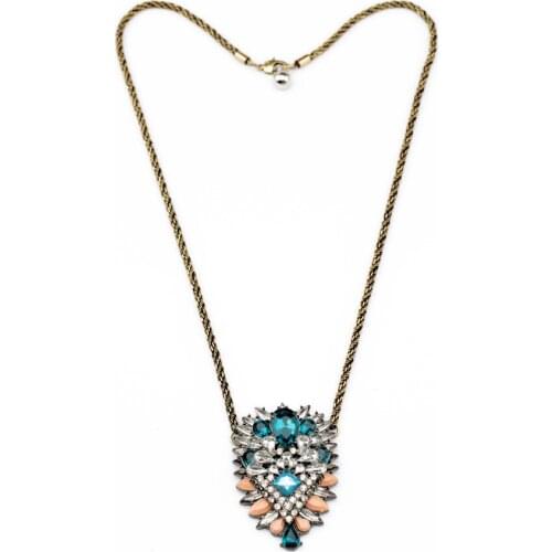 Bulk Price Blue & Pink & Orange Flower Pendant Necklace Antique Gold Color Long Chain Necklace Womens Clothing Accessories