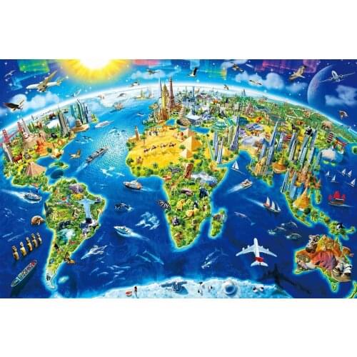 Planet World Wooden Puzzle 1000 Piece Puzzle Adult Kids Educational Intellectual Decompressing Family Children Puzzles Game
