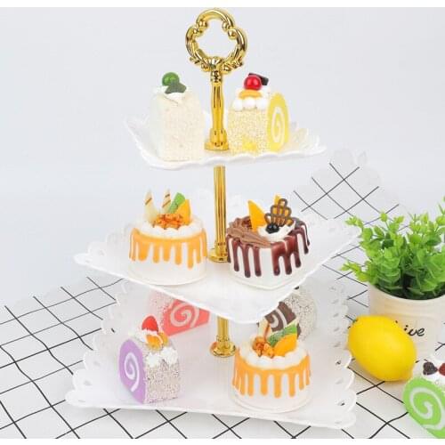 3-Ties Cake Stand Sweet Luxury Square Plate Fruit Nut Tray Charger Plates For Home Wedding Table Decoration